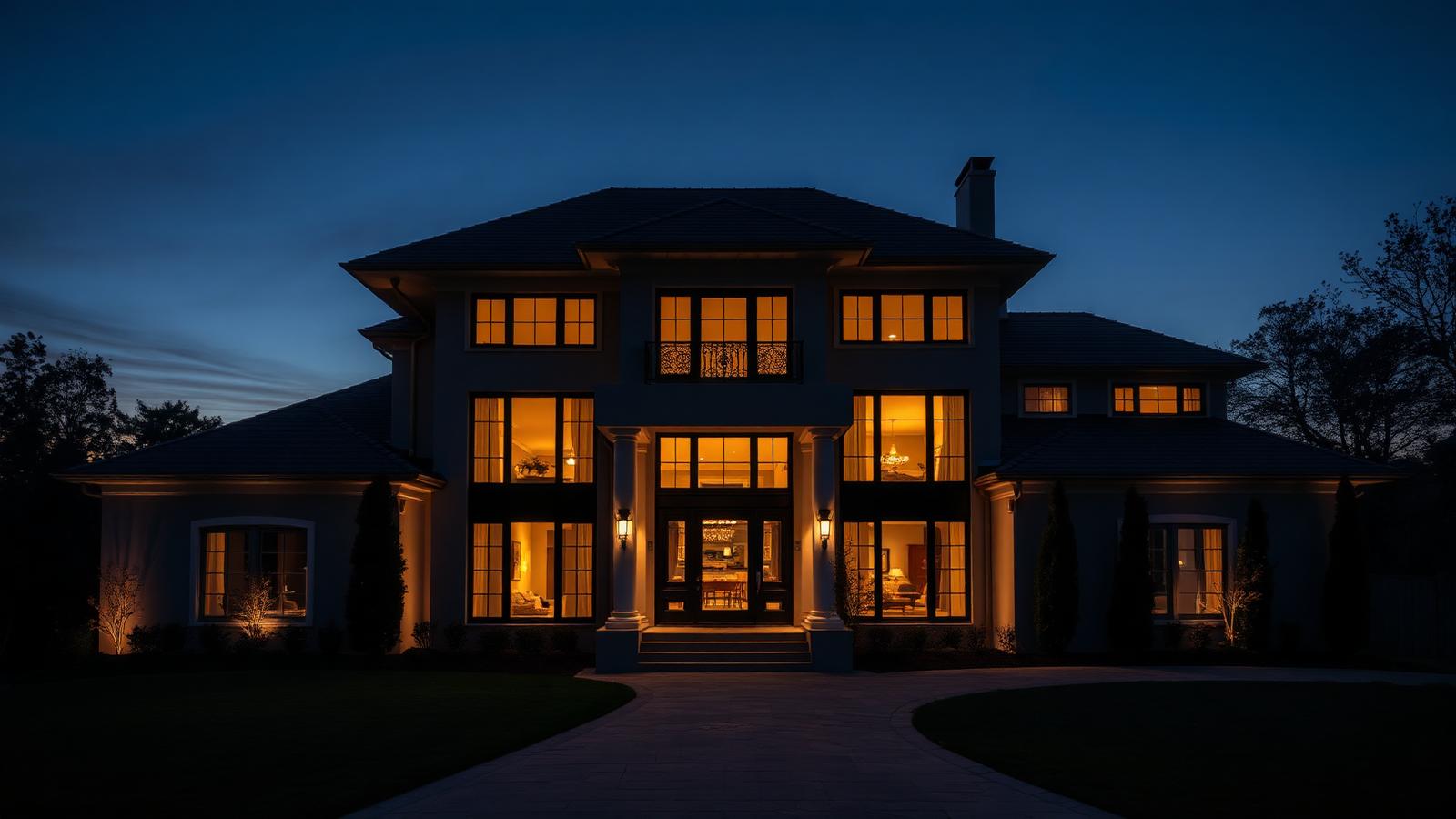 Luxury home exterior at twilight